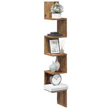 vidaXL Γωνιακή Ραφιέρα Τοίχου Παλιό Ξύλο 20x20x127,5cm Μοριοσανίδα 1 τεμ.