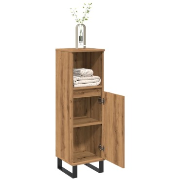 vidaXL Ντουλάπι μπάνιου Δρυς τεχνίτης 30x30x100cm Κατασκευασμένο ξύλο 1 τεμ.