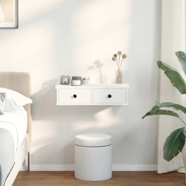 vidaXL Ράφι τοίχου με συρτάρια Λευκό 60x28x15cm Κατασκευασμένο ξύλο 1 τεμ.