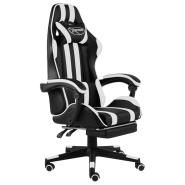 vidaXL Καρέκλα Racing με Υποπόδιο Μαύρο/Λευκό από Συνθετικό Δέρμα 35x41cm 1 τεμ.