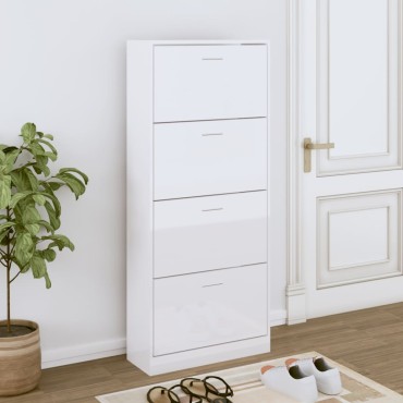 vidaXL Παπουτσοθήκη Γυαλιστερό Λευκό 63x24x147cm Επεξεργασμένο Ξύλο