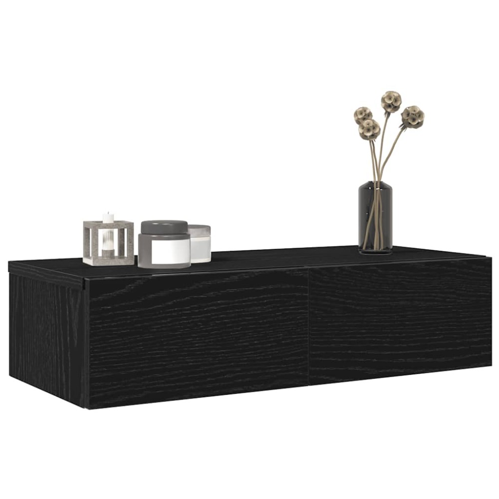 vidaXL Ράφι τοίχου με συρτάρια Μαύρο 60x26,5x15cm Ξύλινη κατασκευή 1 τεμ.