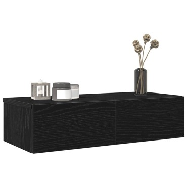 vidaXL Ράφι τοίχου με συρτάρια Μαύρο 60x26,5x15cm Ξύλινη κατασκευή 1 τεμ.