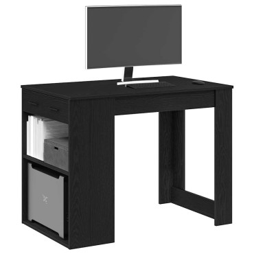 vidaXL Γραφείο με Συρτάρι και Ράφι Μαύρη Δρυ 102x62x77,5cm