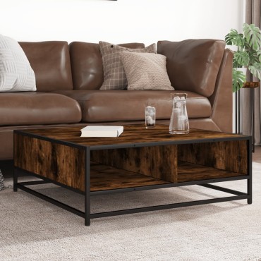 vidaXL Τραπεζάκι Σαλονιού Καπνιστή Δρυς 80x80x30cm Επ. Ξύλο&Μέταλλο 1 τεμ.