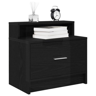vidaXL Κομοδίνο με συρτάρι Μαύρη βελανιδιά 51x31x47cm 1 τεμ.