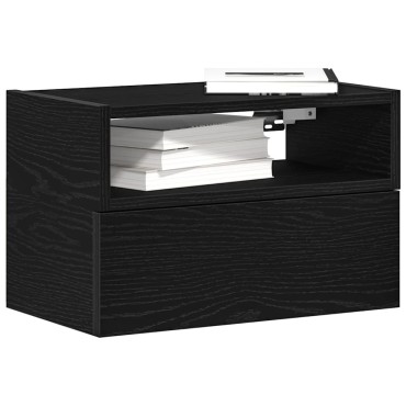 vidaXL Κομοδίνο Επιτοίχιο mαύρο 45x26x28,5cm 1 τεμ.