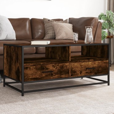 vidaXL Τραπεζάκι Σαλονιού Καπνιστή Δρυς 100x50x45cm Επ. Ξύλο/Μέταλλο 1 τεμ.