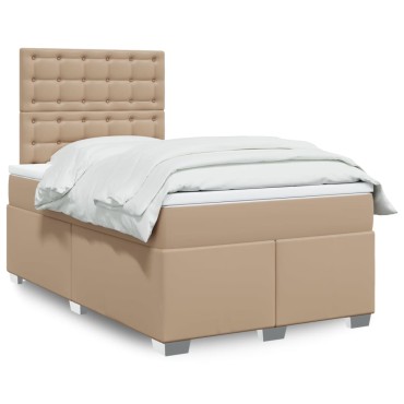 vidaXL Κρεβάτι Boxspring με Στρώμα Καπουτσίνο 120x190cm από Συνθ.Δέρμα 1 τεμ. - Μονό