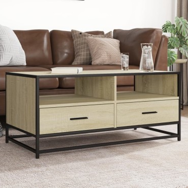vidaXL Τραπεζάκι Σαλονιού Sonoma Δρυς 100x50x45cm Επεξ. Ξύλο + Μέταλλο 1 τεμ.