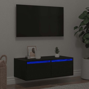 vidaXL Έπιπλο Τηλεόρασης με LED Μαύρη βελανιδιά 75x35,5x25cm