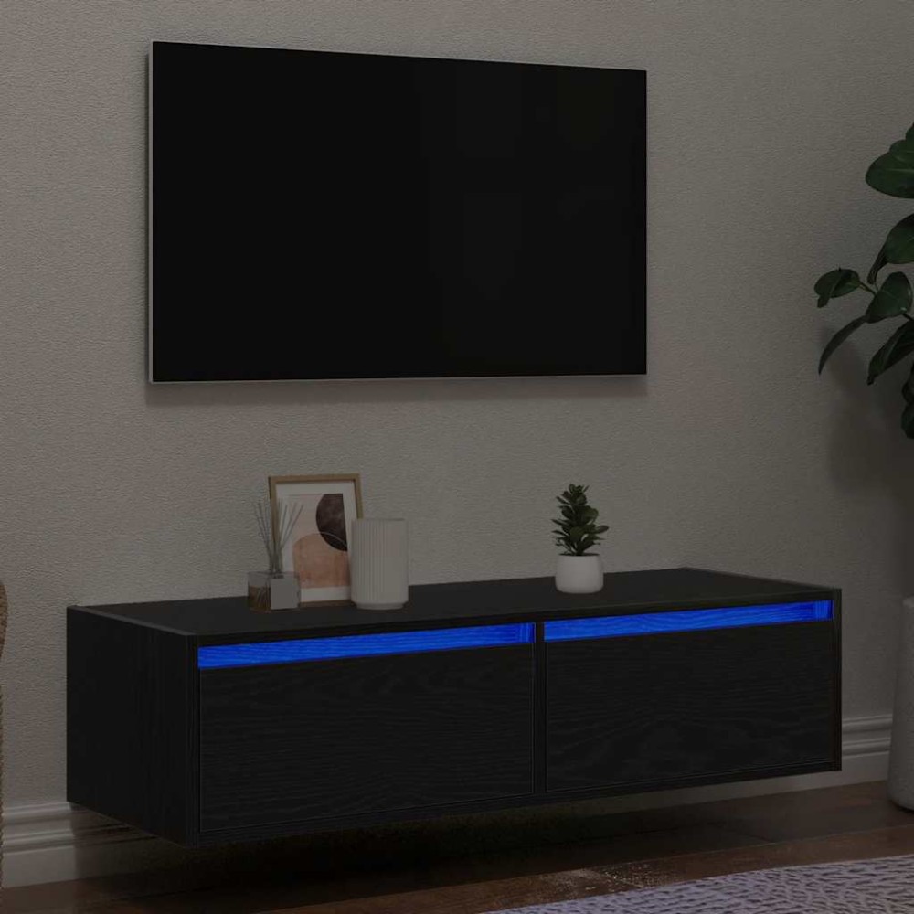 vidaXL Έπιπλο Τηλεόρασης με LED Μαύρη βελανιδιά 100X35,5x25cm