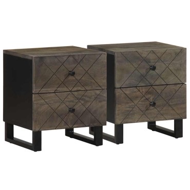 vidaXL Κομοδίνα 2 τεμ. Μαύρα 40x33x46cm από Μασίφ Ξύλο Μάνγκο