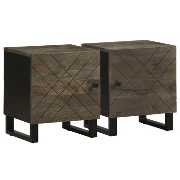 vidaXL Κομοδίνα 2 τεμ. Μαύρα 40x33x46cm από Μασίφ Ξύλο Μάνγκο