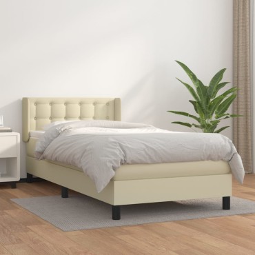 vidaXL Κρεβάτι Boxspring με Στρώμα Κρεμ 100x200cm από Συνθετικό Δέρμα 1 τεμ. - Μονό