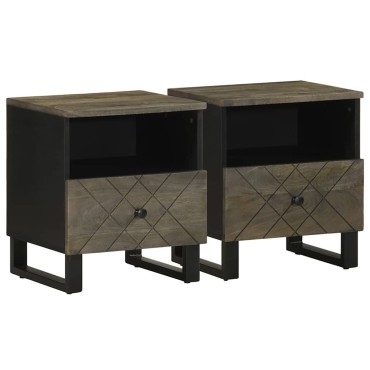 vidaXL Κομοδίνα 2 τεμ. Μαύρα 40x33x46cm από Μασίφ Ξύλο Μάνγκο