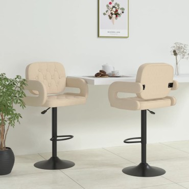 vidaXL Σκαμπό Μπαρ 2 τεμ. Κρεμ Υφασμάτινα 58x50x(93-115)cm