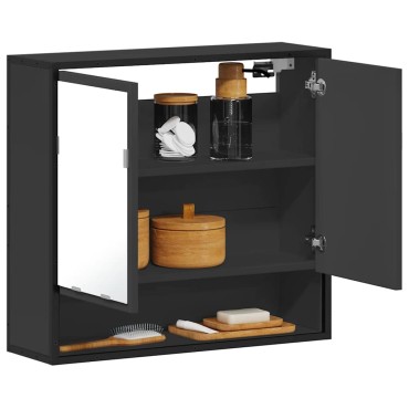 vidaXL Καθρέφτης Μπάνιου με Ντουλάπι Μαύρος 65x20x60cm Επεξ. Ξύλο 1 τεμ.