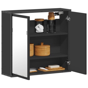 vidaXL Καθρέφτης Μπάνιου με Ντουλάπι Μαύρος 65x20x60cm Επεξ. Ξύλο 1 τεμ.