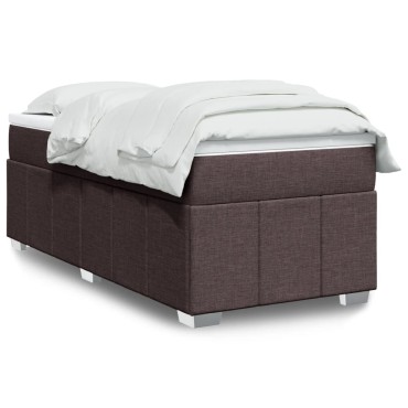 vidaXL Κρεβάτι Boxspring με Στρώμα Σκούρο Καφέ 90x200 εκ. Υφασμάτινο