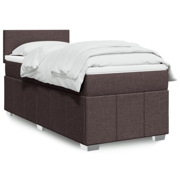 vidaXL Κρεβάτι Boxspring με Στρώμα Σκούρο Καφέ 90x200 εκ. Υφασμάτινο