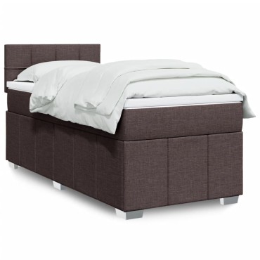 vidaXL Κρεβάτι Boxspring με Στρώμα Σκούρο Καφέ 90x200 εκ. Υφασμάτινο