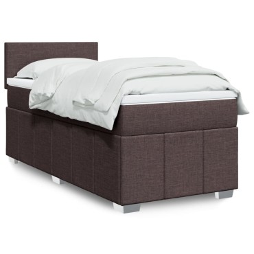 vidaXL Κρεβάτι Boxspring με Στρώμα Σκούρο Καφέ 90x200 εκ. Υφασμάτινο
