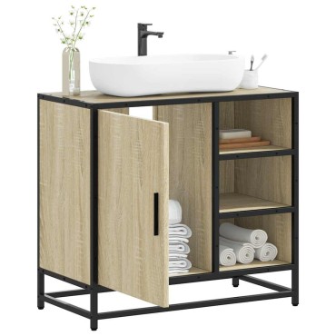 vidaXL Ντουλάπι Νιπτήρα Μπάνιου Sonoma Δρυς 65x33x60cm Επεξ. Ξύλο 1 τεμ.