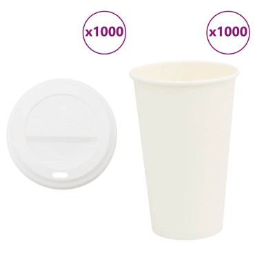 vidaXL Χάρτινα ποτήρια καφέ με καπάκια 1000 τεμάχια 16oz 400ml