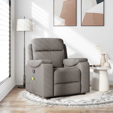 vidaXL Πολυθρόνα Μασάζ Ανακλινόμενη Taupe Υφασμάτινη 1 τεμ.