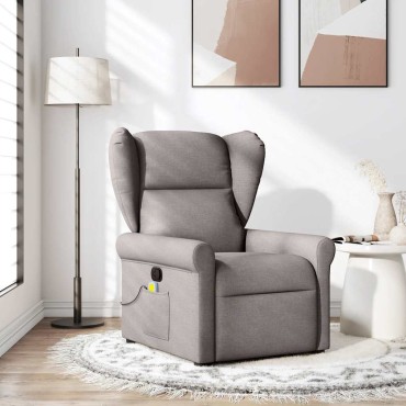 vidaXL Πολυθρόνα Μασάζ Ανακλινόμενη Taupe Υφασμάτινη 1 τεμ.