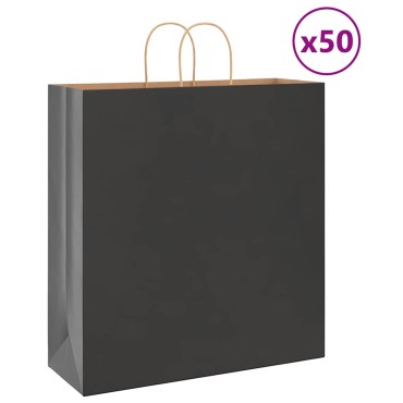 vidaXL Χάρτινες σακούλες 50 τεμάχια με χερούλια Μαύρο 45x17x48 εκ.