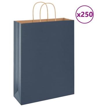 vidaXL Χάρτινες σακούλες 250 τεμάχια με χερούλια Μπλε 32x12x42 εκ.