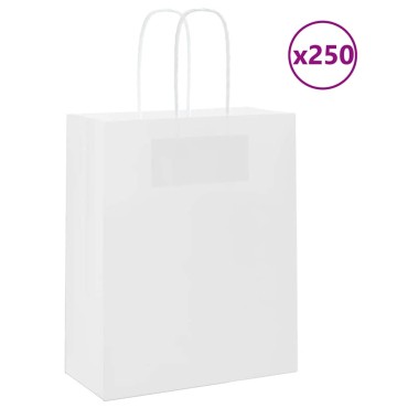 vidaXL Χάρτινες σακούλες 250 τεμάχια με χερούλια Λευκό 18x8x22 εκ.