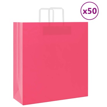vidaXL Χάρτινες σακούλες 50 τεμάχια με χερούλια Ροζ 45x17x48 εκ.