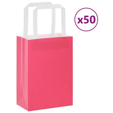 vidaXL Χάρτινες σακούλες 50 τεμάχια με χερούλια Ροζ 15x8x21 εκ.
