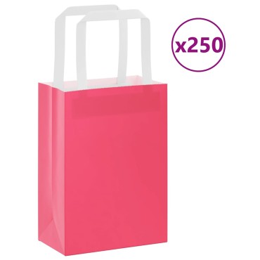 vidaXL Χάρτινες σακούλες 250 τεμάχια με χερούλια Ροζ 15x8x21 εκ.