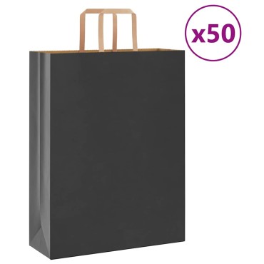 vidaXL Χάρτινες σακούλες 50 τεμάχια με χερούλια Μαύρο 32x12x42 εκ.