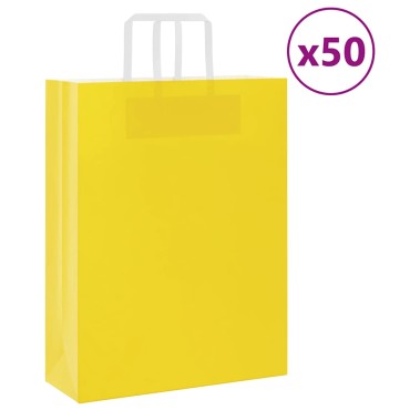 vidaXL Χάρτινες σακούλες 50 τεμάχια με χερούλια Κίτρινο 32x12x42 εκ.
