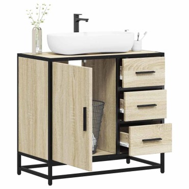 vidaXL Ντουλάπι Νιπτήρα Μπάνιου Sonoma Δρυς 65x33x60cm Επεξ. Ξύλο 1 τεμ.