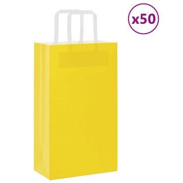 vidaXL Χάρτινες σακούλες 50 τεμάχια με χερούλια Κίτρινο 21x11x36 εκ.