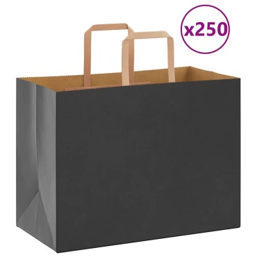 vidaXL Χάρτινες σακούλες 250 τεμάχια με χερούλια Μαύρο 32x17x25 εκ.