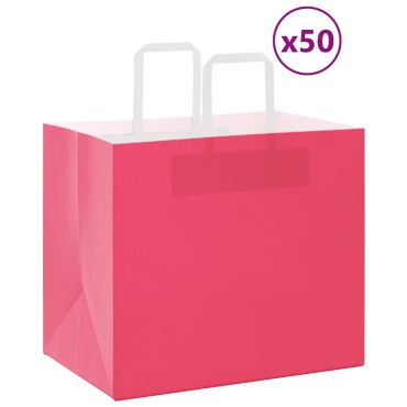 vidaXL Χάρτινες σακούλες 50 τεμάχια με χερούλια Ροζ 32x22x28 εκ.