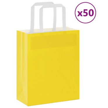 vidaXL Χάρτινες σακούλες 50 τεμάχια με χερούλια Κίτρινο 18x8x22 εκ.