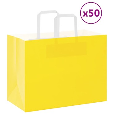 vidaXL Χάρτινες σακούλες 50 τεμάχια με χερούλια Κίτρινο 32x17x25 εκ.