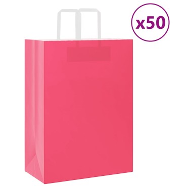 vidaXL Χάρτινες σακούλες 50 τεμάχια με χερούλια Ροζ 32x17x44 εκ.