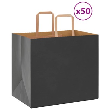 vidaXL Χάρτινες σακούλες 50 τεμάχια με χερούλια Μαύρο 32x22x28 εκ.