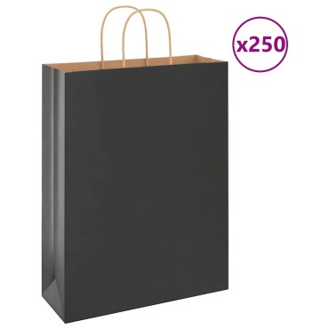 vidaXL Χάρτινες σακούλες 250 τεμάχια με χερούλια Μαύρο 32x12x42 εκ.