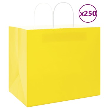 vidaXL Χάρτινες σακούλες 250 τεμάχια με χερούλια Κίτρινο 32x22x28 εκ.