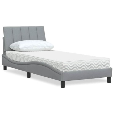 vidaXL Κρεβάτι με Στρώμα Ανοιχτό Γκρι 90x190 εκ. Υφασμάτινο